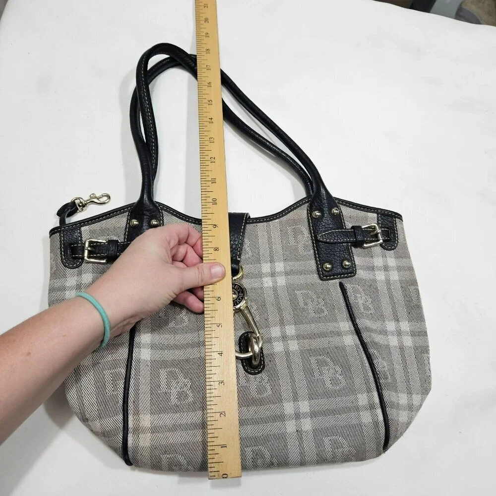 Dooney & Bourke vintage Plaid‎ Canvas Leather Shoulder Bag black white Clip
